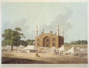 Brána hrobky císaře Akbara (1542-1605), Secundra, Agra, z knihy "Orientální scenérie: (Dvacet čtyři pohledů z Hindoostánu), 1795.